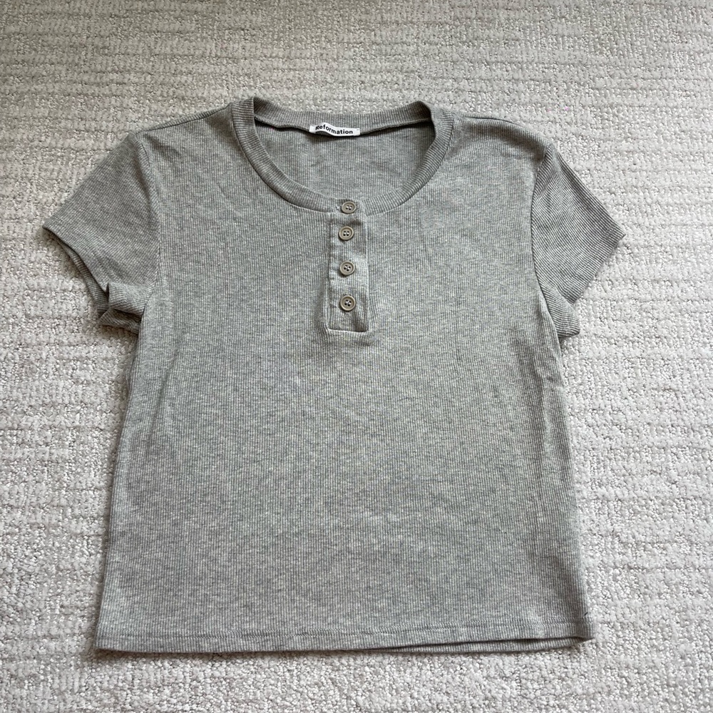 Reformation gray cropped Henley t shirt